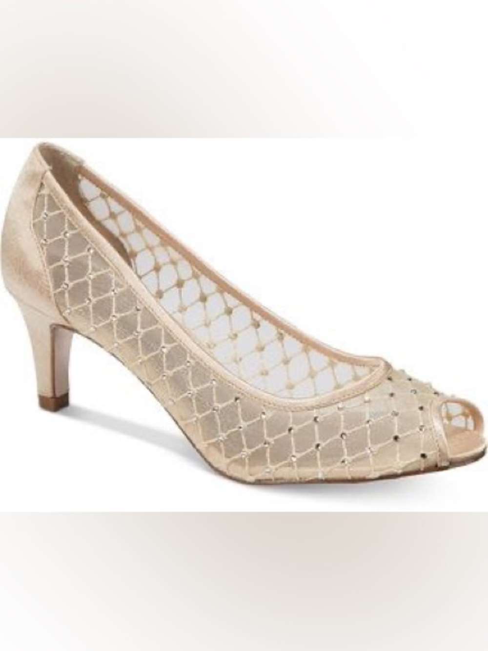 Adrianna Pappell Jamie Gold Rhinestone Mesh Peep Toe Heels Size 6.5